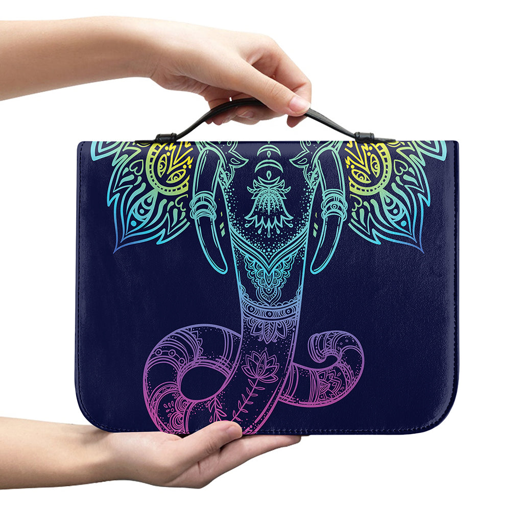 Rainbow Indian Elephant Print Leather Bible Cover