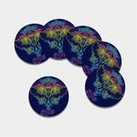 Rainbow Indian Elephant Print Leather Coaster Set