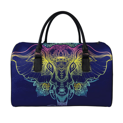 Rainbow Indian Elephant Print Leather Duffle Bag