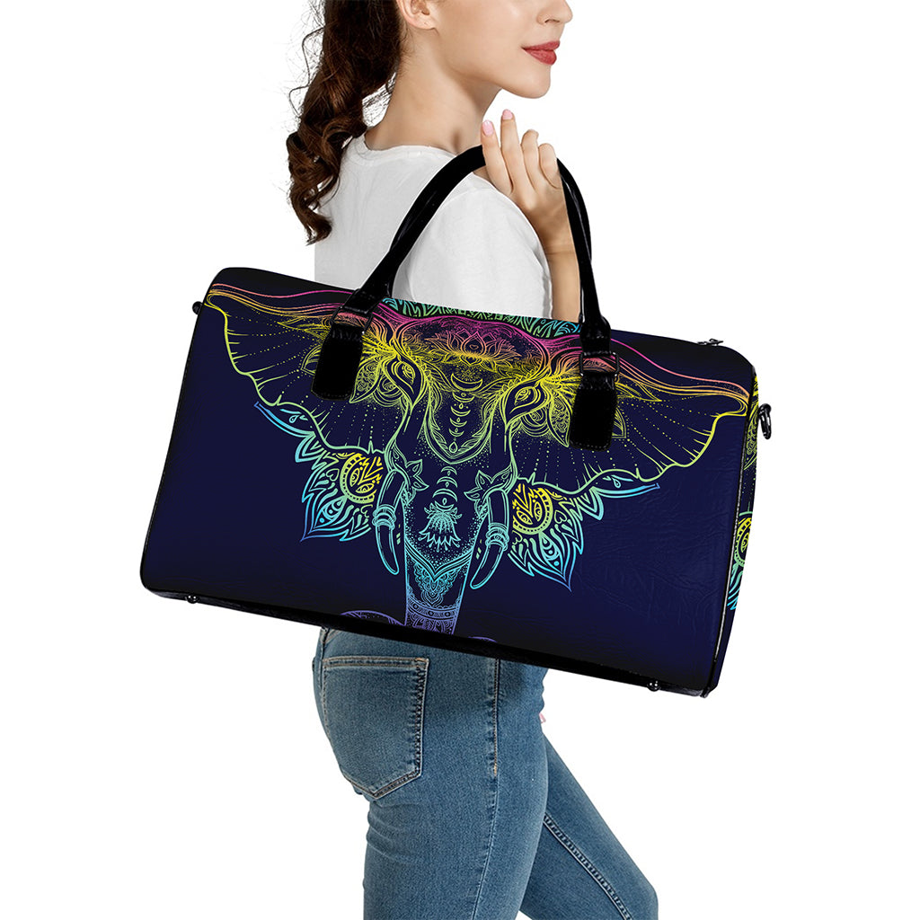 Rainbow Indian Elephant Print Leather Duffle Bag