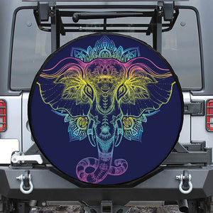 Rainbow Indian Elephant Print Leather Spare Tire Cover