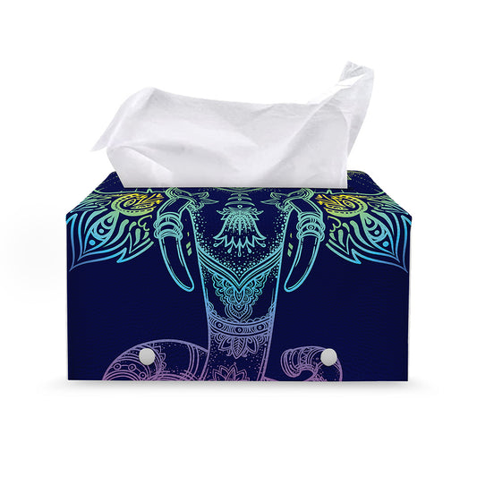 Rainbow Indian Elephant Print Leather Tissue Box Cover