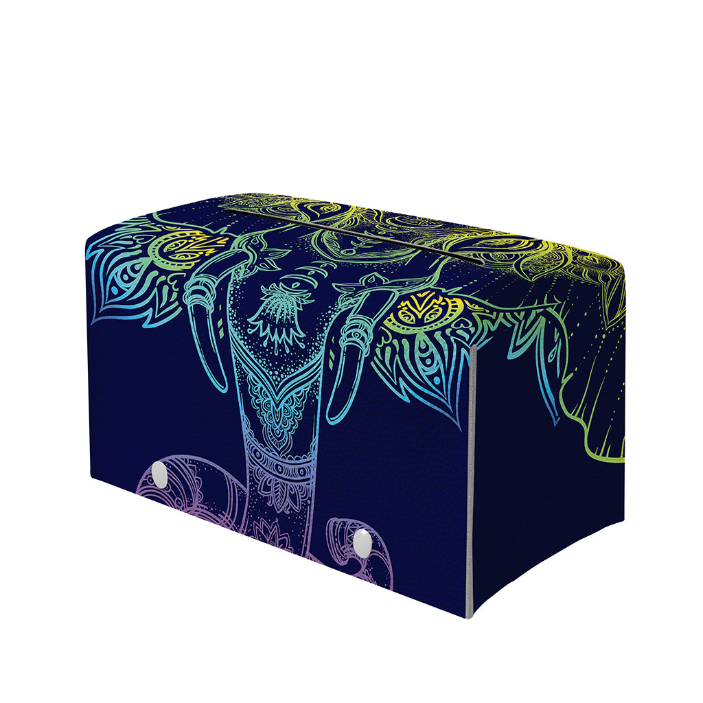 Rainbow Indian Elephant Print Leather Tissue Box Cover