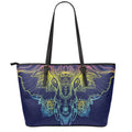 Rainbow Indian Elephant Print Leather Tote Bag With Zipper