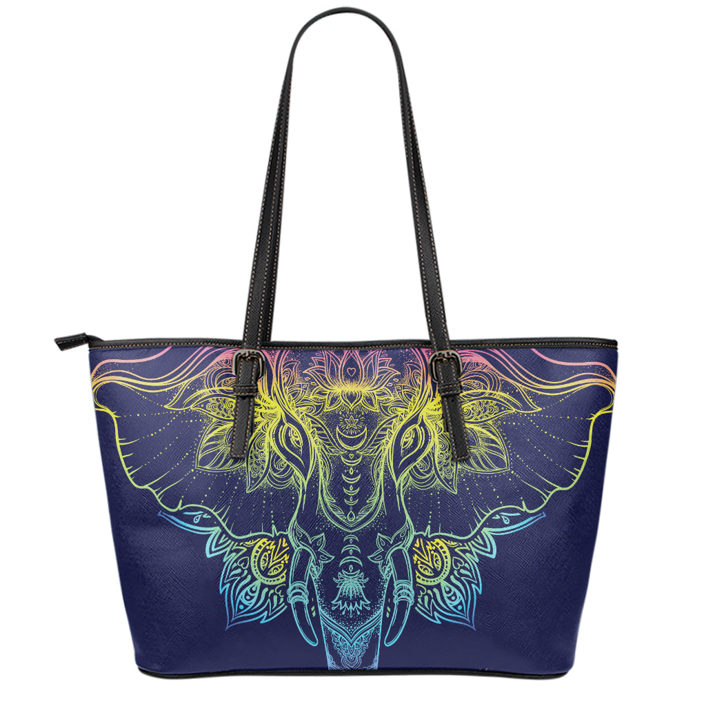 Rainbow Indian Elephant Print Leather Tote Bag