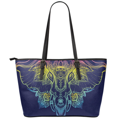 Rainbow Indian Elephant Print Leather Tote Bag
