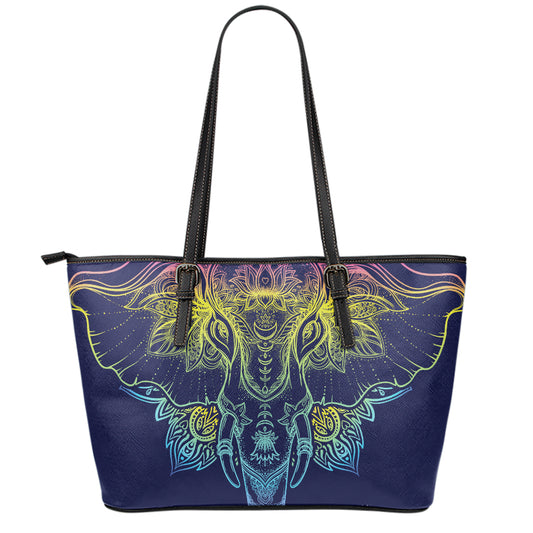 Rainbow Indian Elephant Print Leather Tote Bag