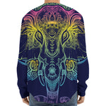 Rainbow Indian Elephant Print Long Sleeve Baseball Jersey