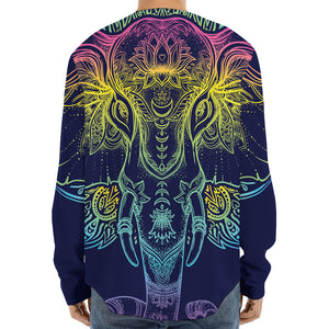 Rainbow Indian Elephant Print Long Sleeve Baseball Jersey