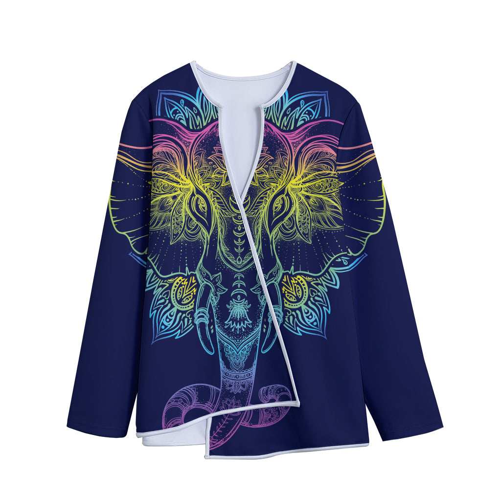 Rainbow Indian Elephant Print Long Sleeve Short Coat