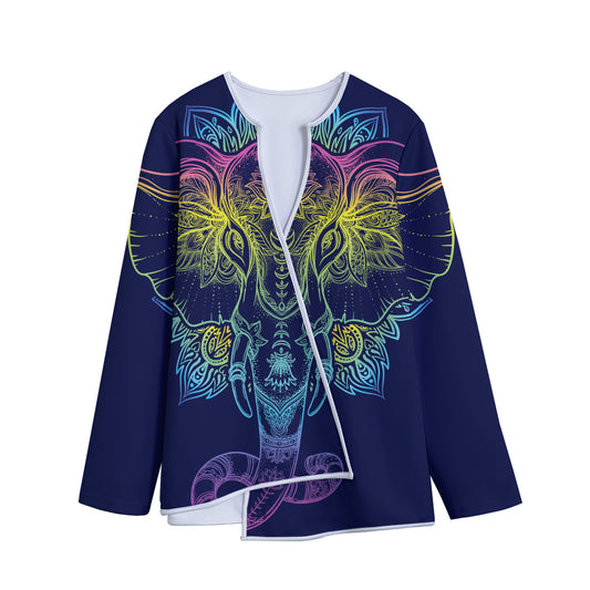Rainbow Indian Elephant Print Long Sleeve Short Coat