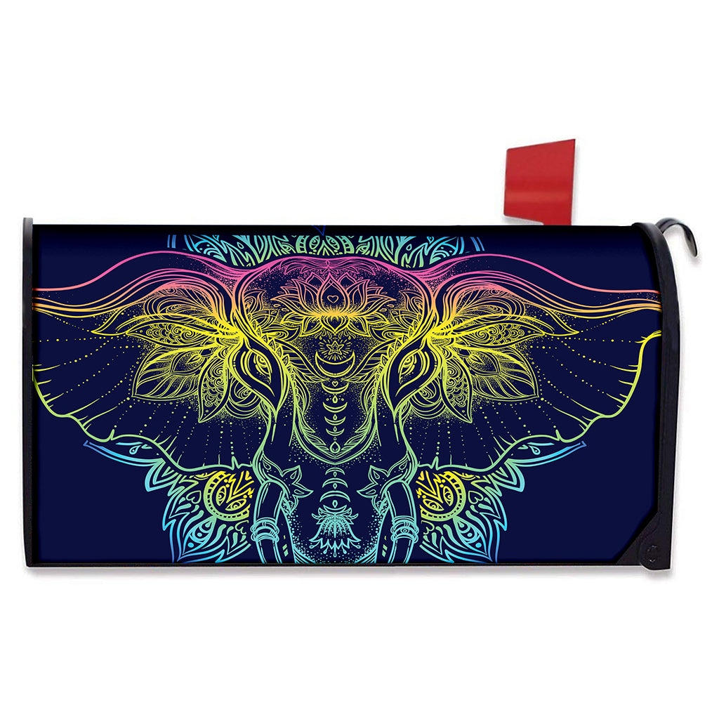 Rainbow Indian Elephant Print Mailbox Cover
