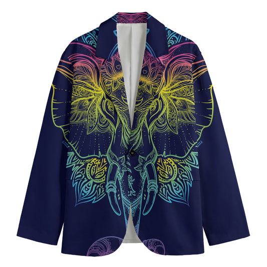 Rainbow Indian Elephant Print Men's Blazer
