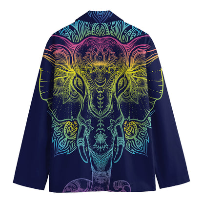 Rainbow Indian Elephant Print Men's Blazer