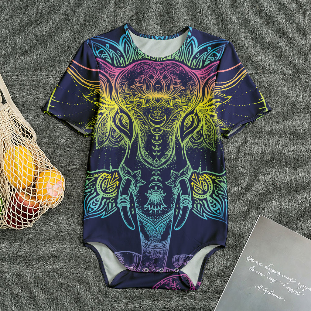 Rainbow Indian Elephant Print Men's Bodysuit