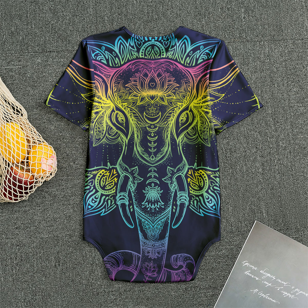 Rainbow Indian Elephant Print Men's Bodysuit