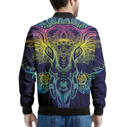 Rainbow Indian Elephant Print Men's Bomber Jacket