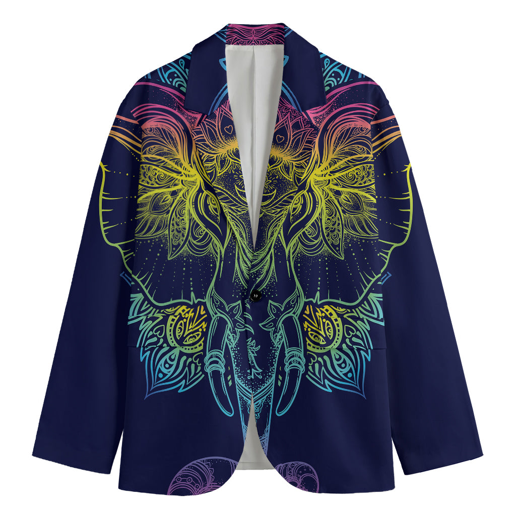 Rainbow Indian Elephant Print Men's Cotton Blazer