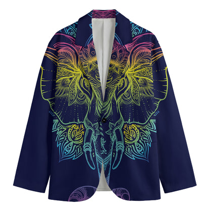 Rainbow Indian Elephant Print Men's Cotton Blazer