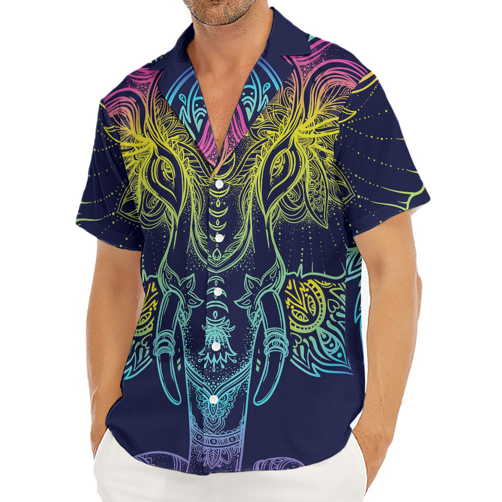 Rainbow Indian Elephant Print Men's Deep V-Neck Shirt