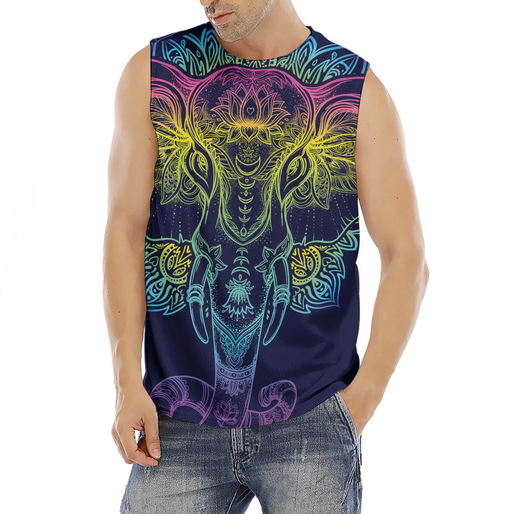Rainbow Indian Elephant Print Men's Fitness Tank Top