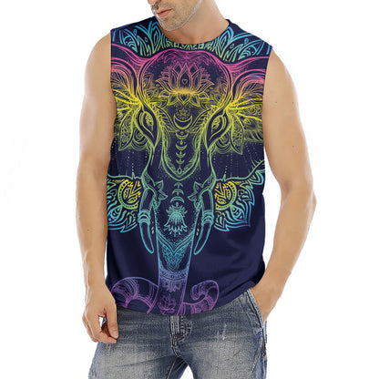 Rainbow Indian Elephant Print Men's Fitness Tank Top
