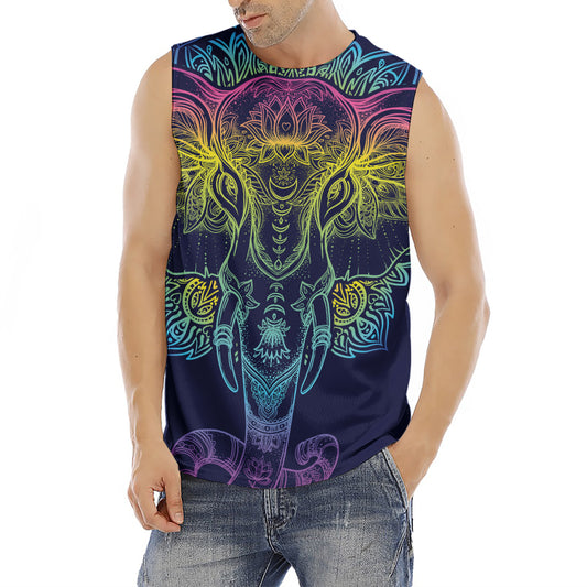 Rainbow Indian Elephant Print Men's Fitness Tank Top