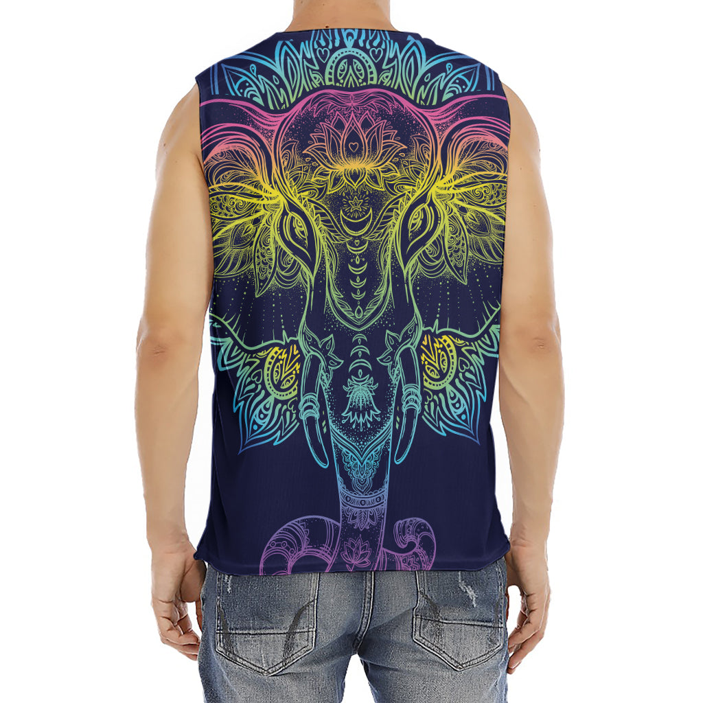 Rainbow Indian Elephant Print Men's Fitness Tank Top