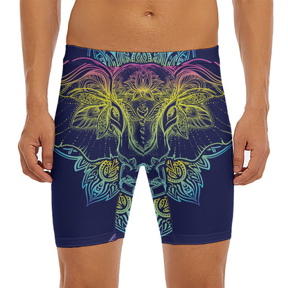 Rainbow Indian Elephant Print Men's Long Boxer Briefs