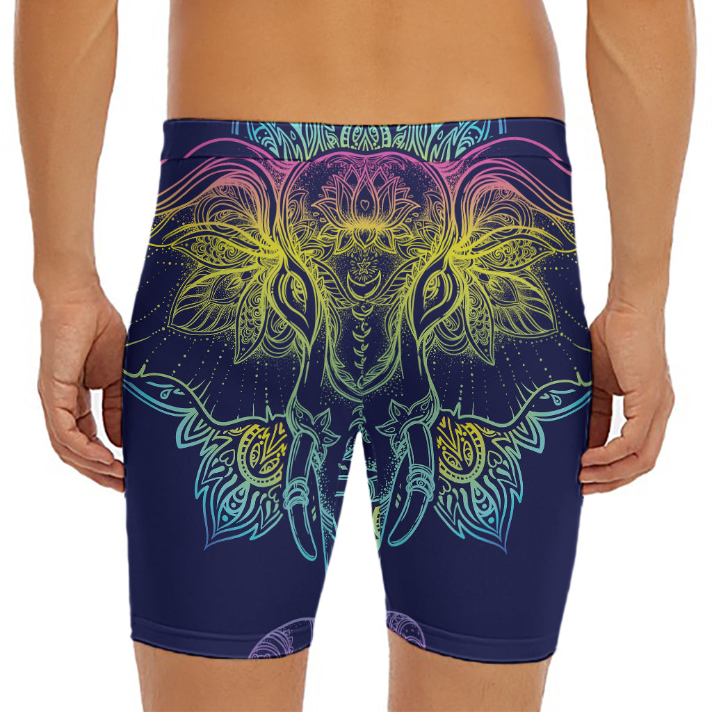 Rainbow Indian Elephant Print Men's Long Boxer Briefs