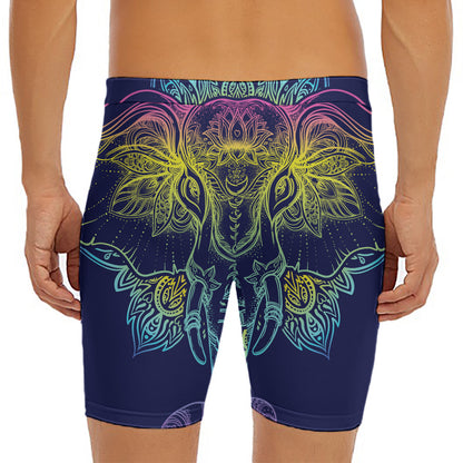Rainbow Indian Elephant Print Men's Long Boxer Briefs