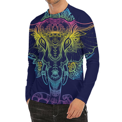 Rainbow Indian Elephant Print Men's Long Sleeve Rash Guard