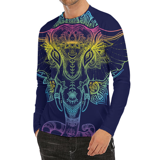 Rainbow Indian Elephant Print Men's Long Sleeve Rash Guard