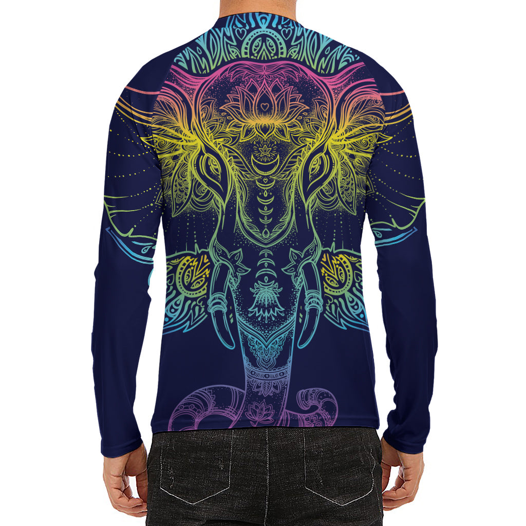 Rainbow Indian Elephant Print Men's Long Sleeve Rash Guard