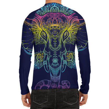 Rainbow Indian Elephant Print Men's Long Sleeve Rash Guard