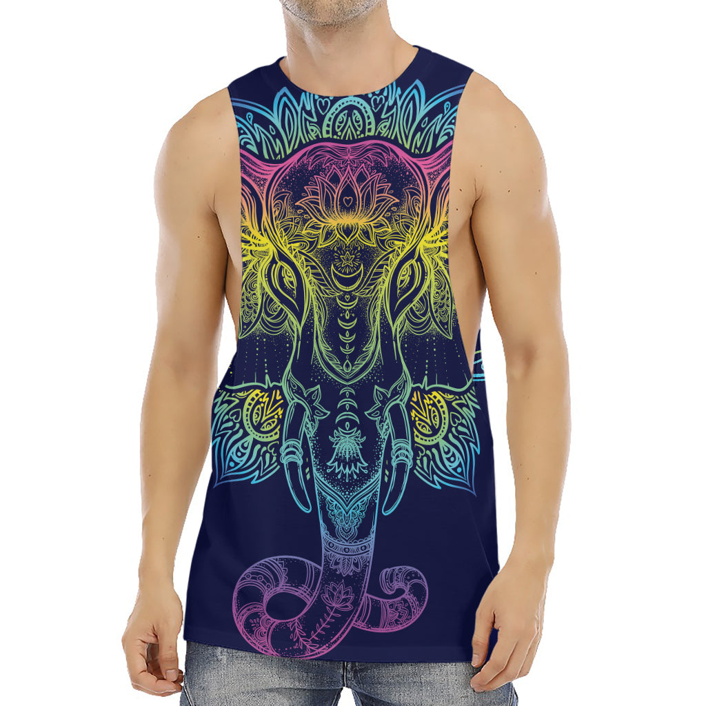 Rainbow Indian Elephant Print Men's Muscle Tank Top