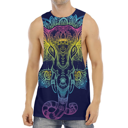 Rainbow Indian Elephant Print Men's Muscle Tank Top