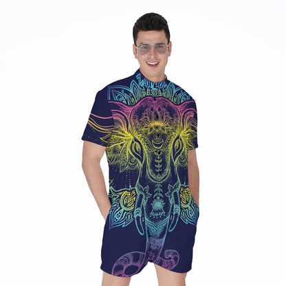 Rainbow Indian Elephant Print Men's Rompers