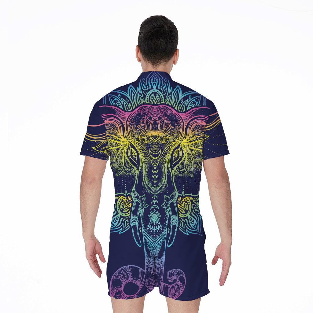 Rainbow Indian Elephant Print Men's Rompers