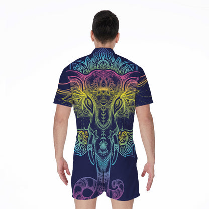 Rainbow Indian Elephant Print Men's Rompers
