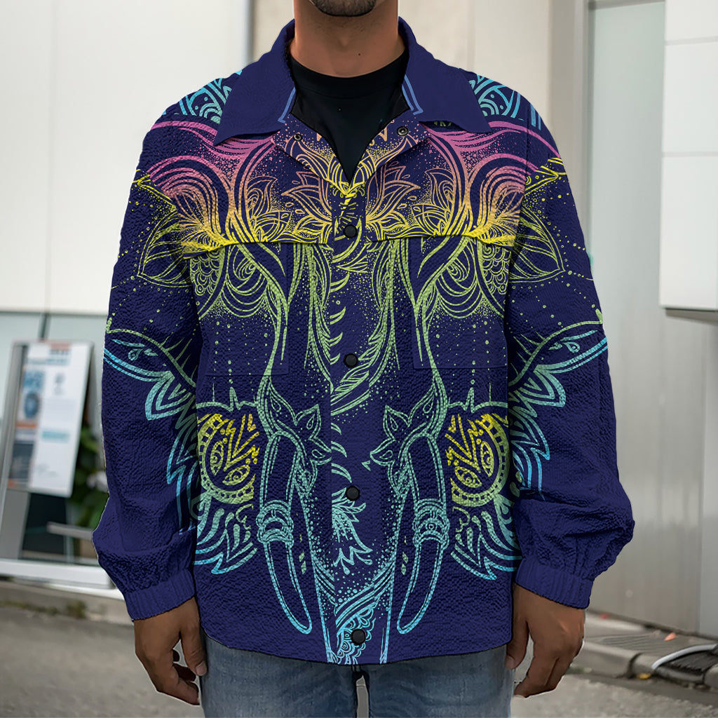 Rainbow Indian Elephant Print Men's Shirt Jacket