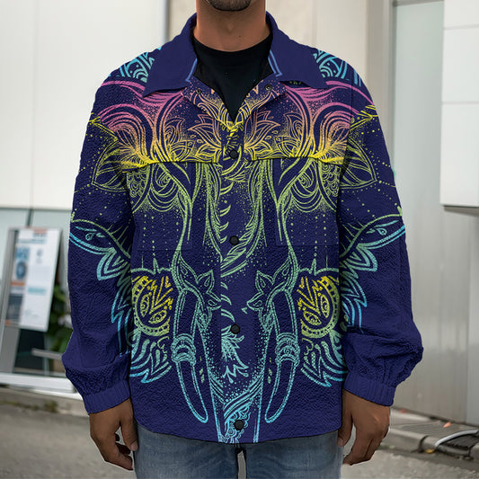 Rainbow Indian Elephant Print Men's Shirt Jacket