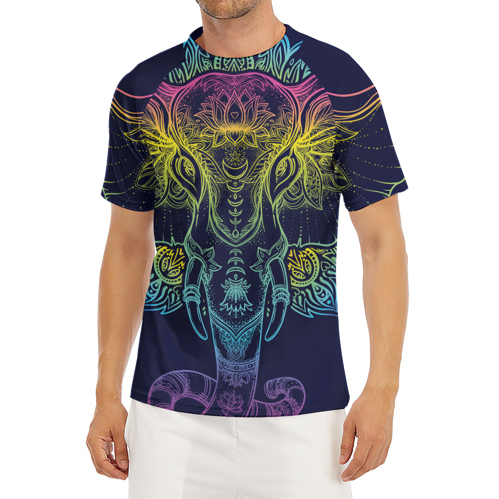 Rainbow Indian Elephant Print Men's Short Sleeve Rash Guard