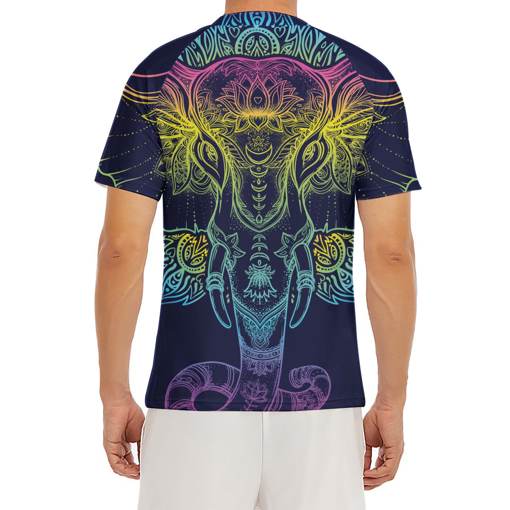 Rainbow Indian Elephant Print Men's Short Sleeve Rash Guard