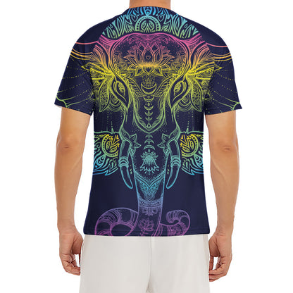 Rainbow Indian Elephant Print Men's Short Sleeve Rash Guard