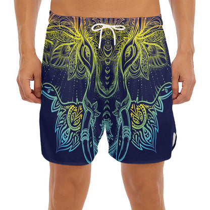 Rainbow Indian Elephant Print Men's Split Running Shorts