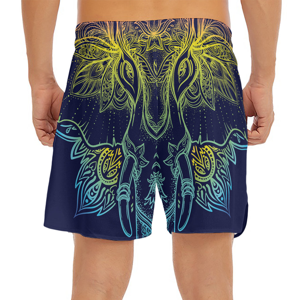 Rainbow Indian Elephant Print Men's Split Running Shorts