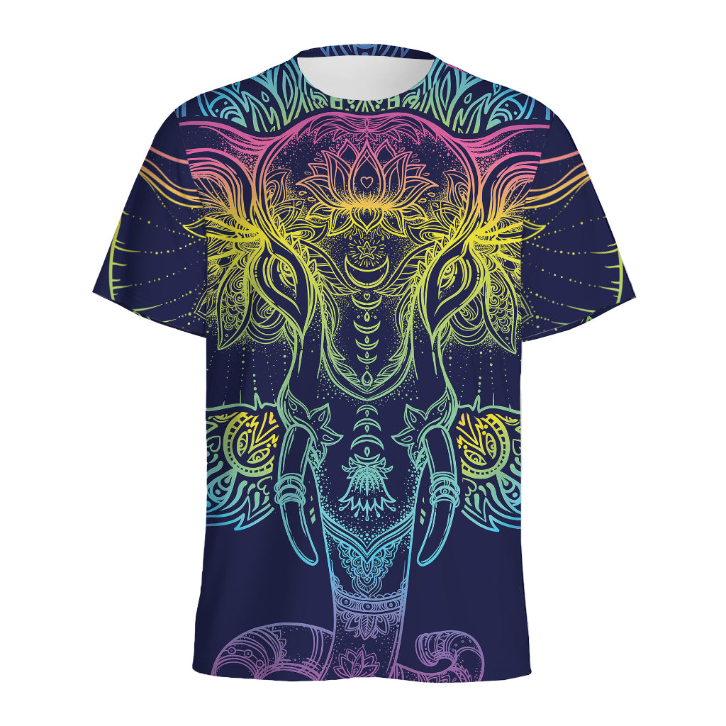 Rainbow Indian Elephant Print Men's Sports T-Shirt