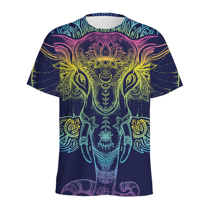 Rainbow Indian Elephant Print Men's Sports T-Shirt
