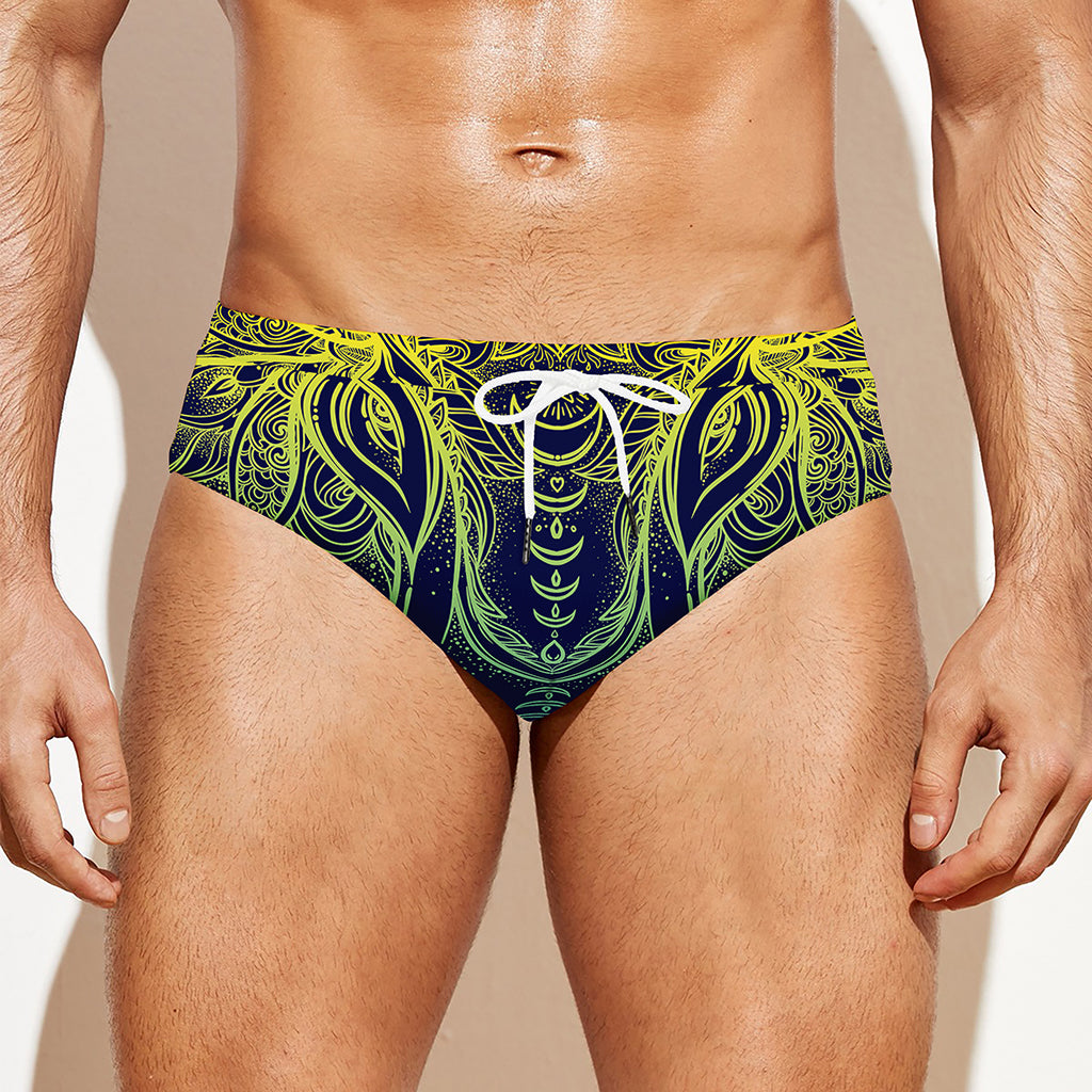 Rainbow Indian Elephant Print Men's Swim Briefs